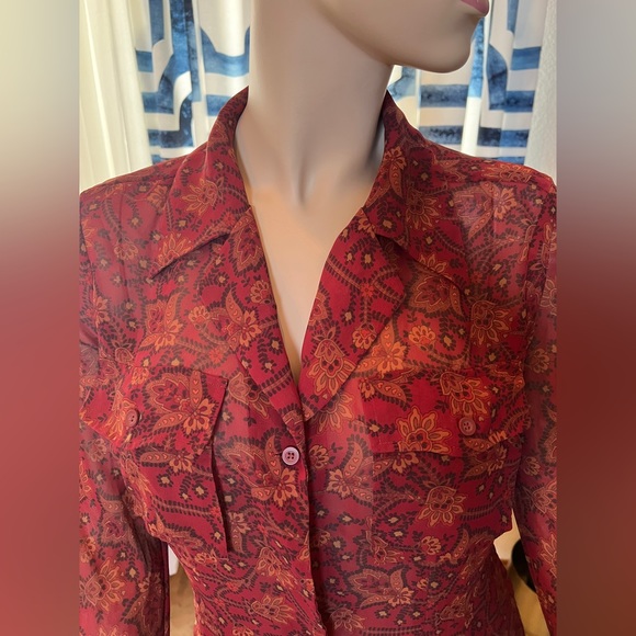 Express Sheer 4 Pocket Paisley Button-Down Tunic Size M/L - Picture 3 of 9